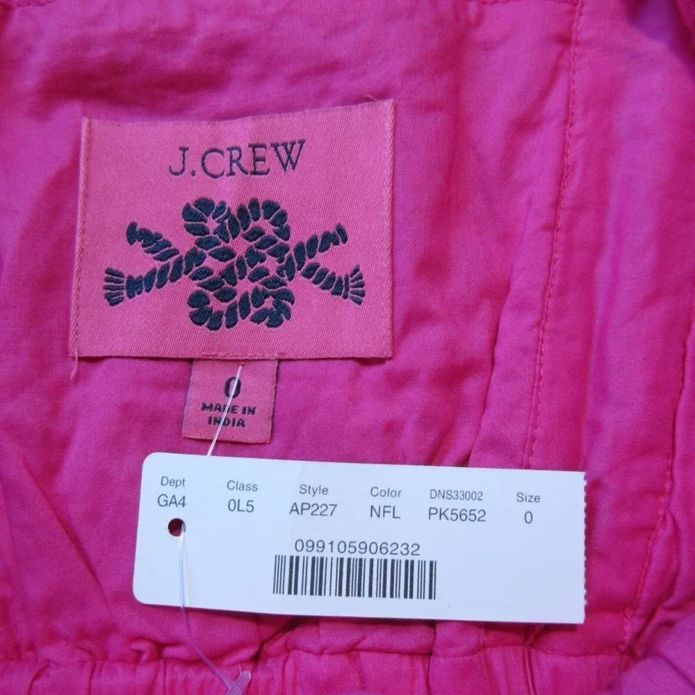 NWT J.Crew Ruffle-sleeve Maxi in Neon Flamingo Pink Eyelet Dress 0